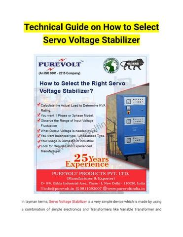 Technical Guide On How To Select Servo Voltage Stabilizer.